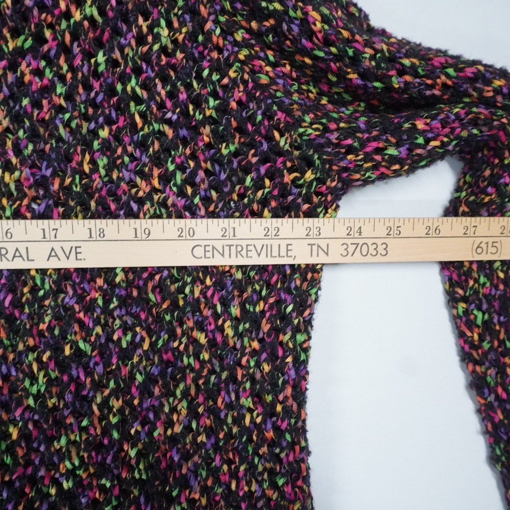 VTG Design Options Philip Jane Gordon MultiColor OpenKnit Fringe Cardigan L Neon - Picture 8 of 12
